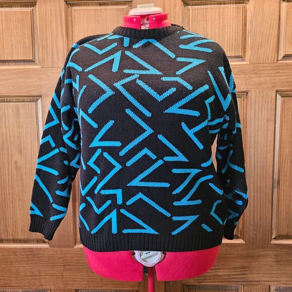 Vintage Eber Black and Blue Geometric 80s/90s Sweater Size Large - Picture 10 of 10